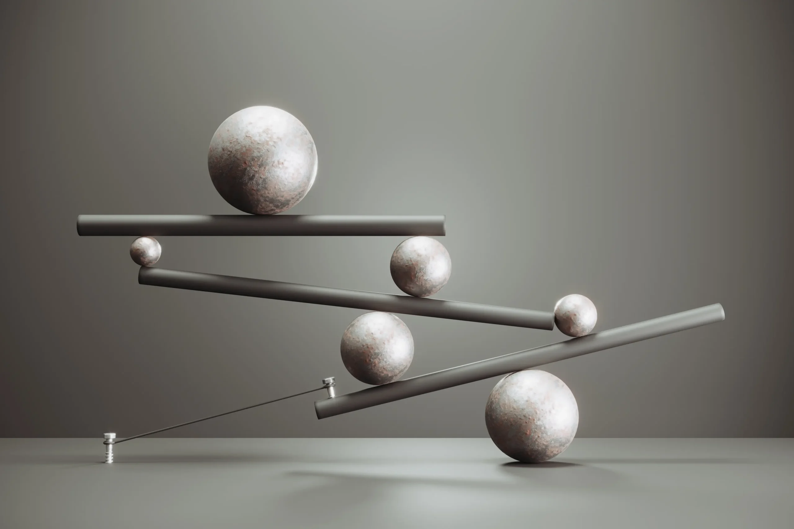 Balance concept with different spheres. (3d render)